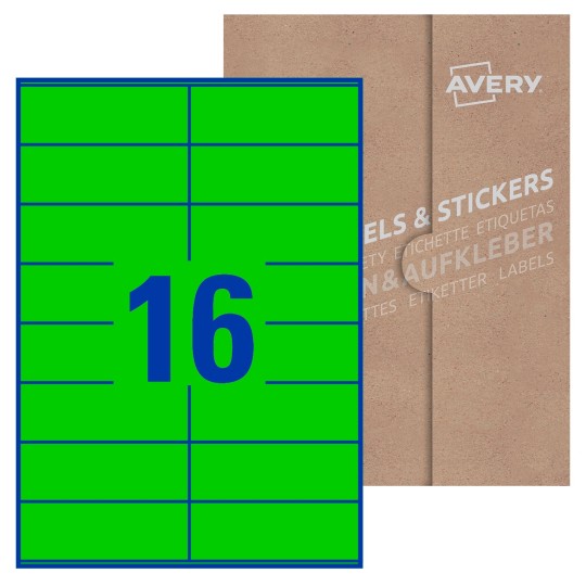 Hoja blanca con 16 etiquetas rectangulares 105x36mm con embalaje de papel