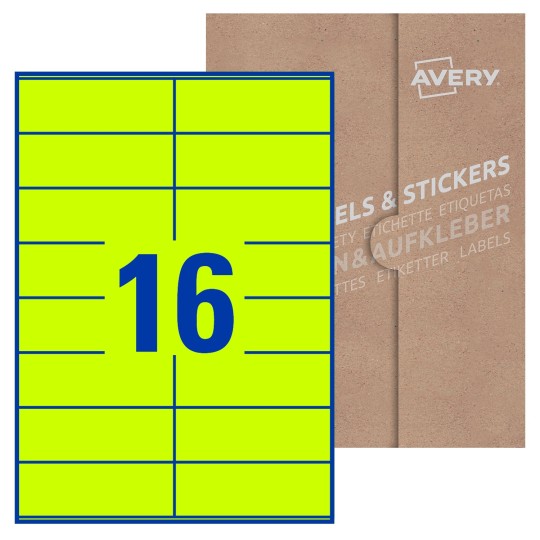 Hoja blanca con 16 etiquetas rectangulares 105x36mm con embalaje de papel