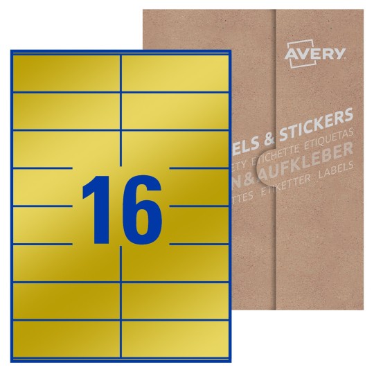 Hoja blanca con 16 etiquetas rectangulares 105x36mm con embalaje de papel
