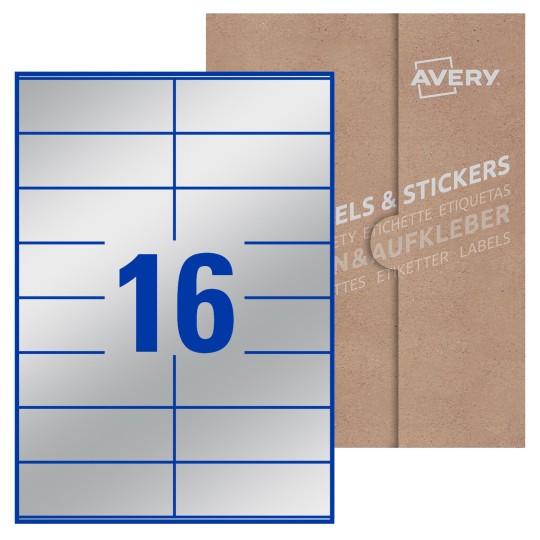 Hoja blanca con 16 etiquetas rectangulares 105x36mm con embalaje de papel