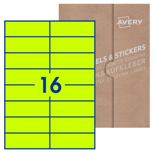 Hoja blanca con 16 etiquetas rectangulares 105x37mm con embalaje de papel