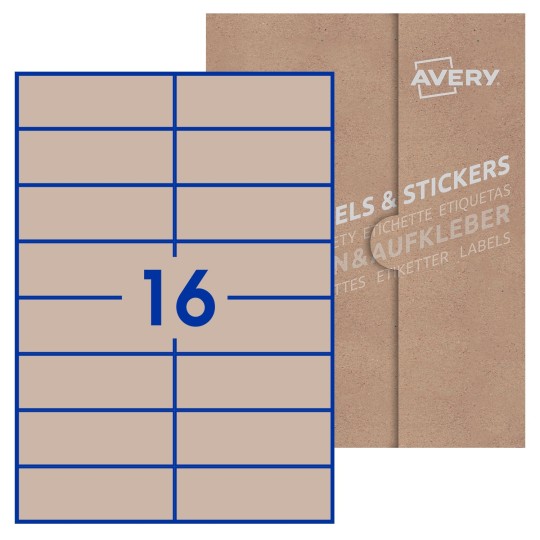 Hoja blanca con 16 etiquetas rectangulares 105x37mm con embalaje de papel
