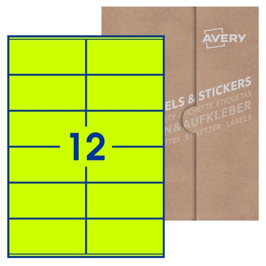 Hoja blanca con 12 etiquetas rectangulares 105x48mm con embalaje de papel