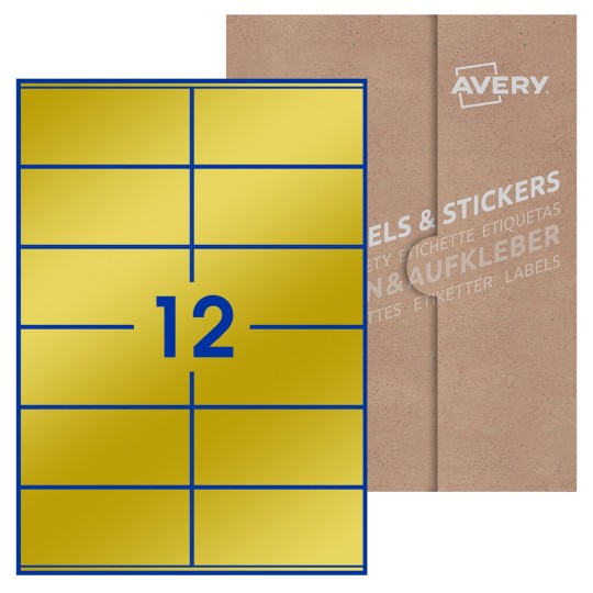 Hoja blanca con 12 etiquetas rectangulares 105x48mm con embalaje de papel