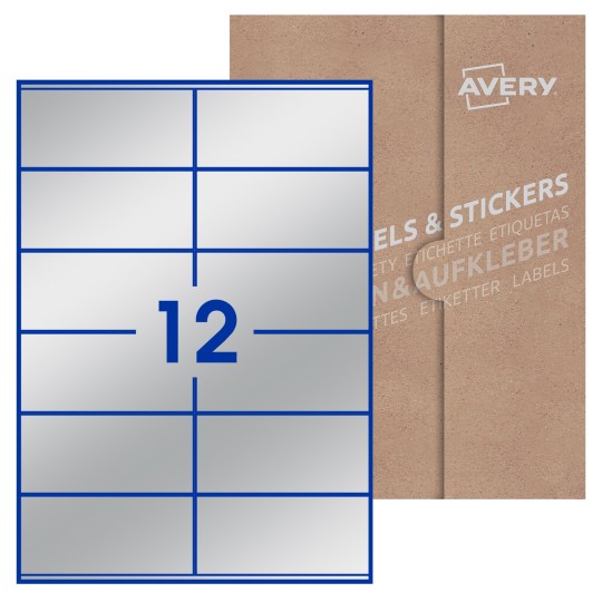 Hoja blanca con 12 etiquetas rectangulares 105x48mm con embalaje de papel