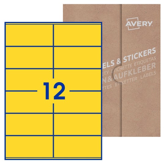 Hoja blanca con 12 etiquetas rectangulares 105x48mm con embalaje de papel
