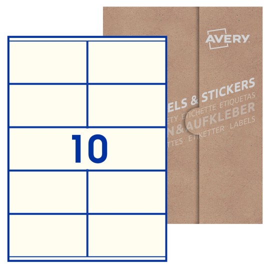 Hoja blanca con 10 etiquetas rectangulares 105x57mm con embalaje de papel