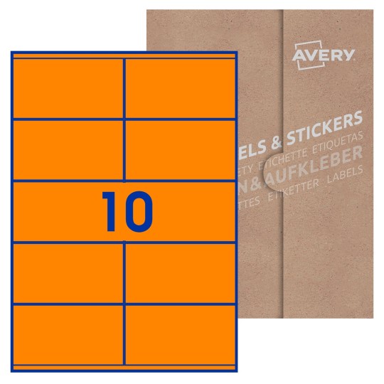 Hoja blanca con 10 etiquetas rectangulares 105x57mm con embalaje de papel