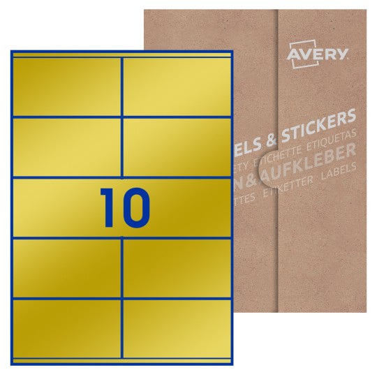 Hoja blanca con 10 etiquetas rectangulares 105x57mm con embalaje de papel