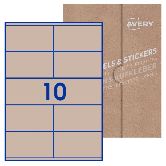 Hoja blanca con 10 etiquetas rectangulares 105x57mm con embalaje de papel