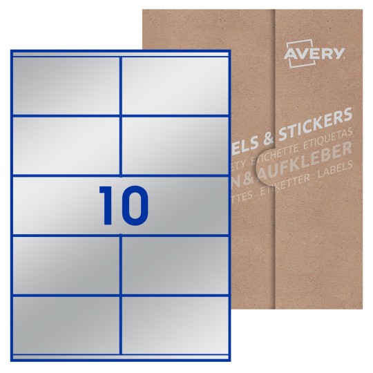 Hoja blanca con 10 etiquetas rectangulares 105x57mm con embalaje de papel