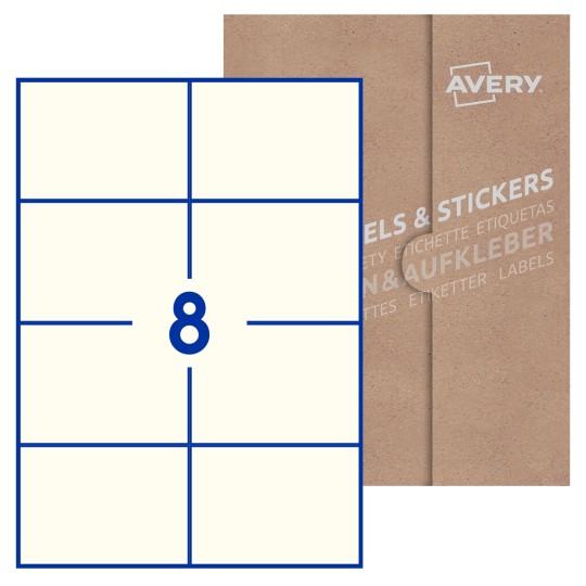 Hoja blanca con 8 etiquetas rectangulares 105x74mm con embalaje de papel