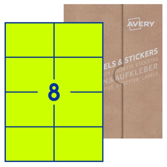 Hoja blanca con 8 etiquetas rectangulares 105x74mm con embalaje de papel