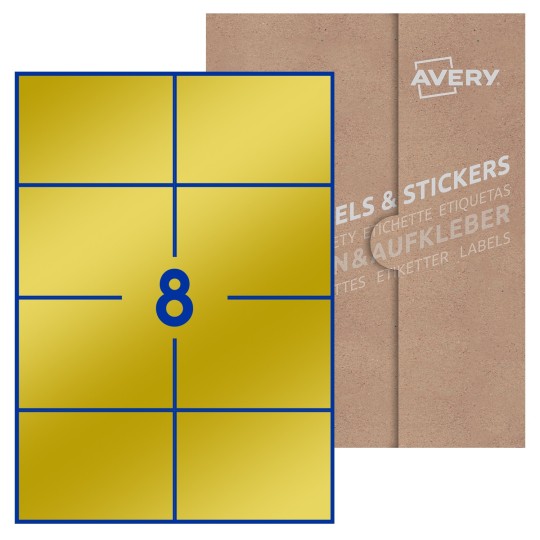 Hoja blanca con 8 etiquetas rectangulares 105x74mm con embalaje de papel