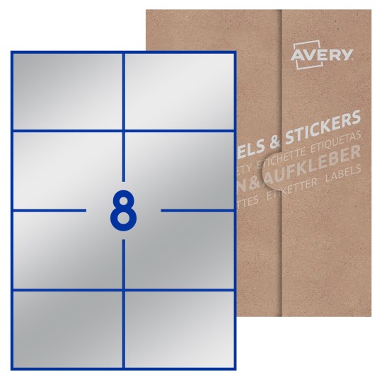 Hoja blanca con 8 etiquetas rectangulares 105x74mm con embalaje de papel