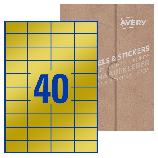 Hoja blanca con 40 etiquetas rectangulares 52x30mm con embalaje de papel