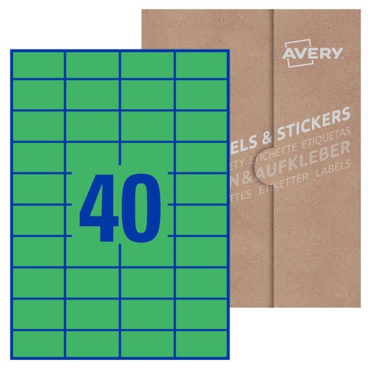 Hoja blanca con 40 etiquetas rectangulares 52x30mm con embalaje de papel