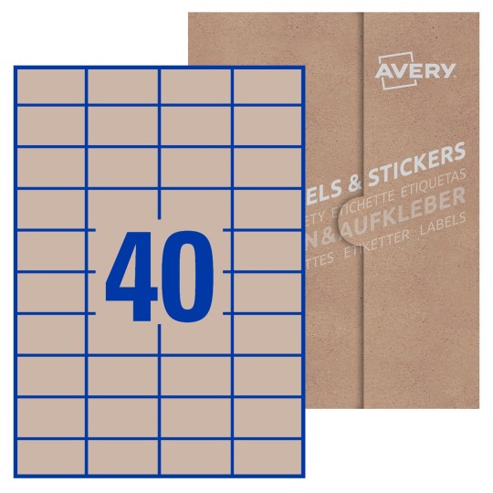Hoja blanca con 40 etiquetas rectangulares 52x30mm con embalaje de papel