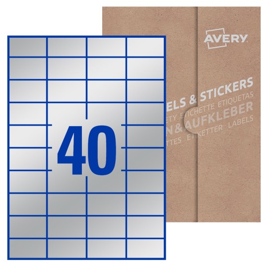 Hoja blanca con 40 etiquetas rectangulares 52x30mm con embalaje de papel