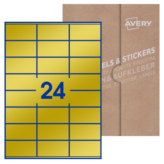 Hoja blanca con 24 etiquetas rectangulares 70x36mm con embalaje de papel
