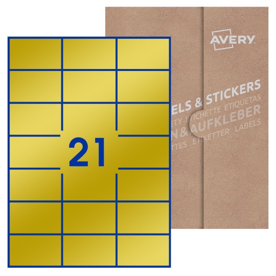 Hoja blanca con 21 etiquetas rectangulares 70x42mm con embalaje de papel