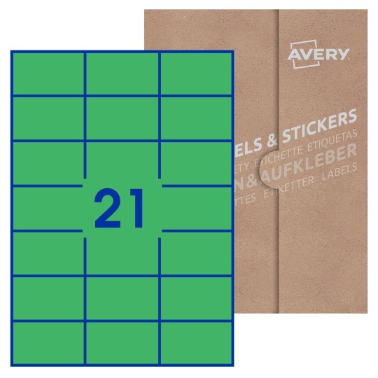 Hoja blanca con 21 etiquetas rectangulares 70x42mm con embalaje de papel