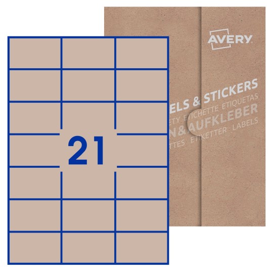 Hoja blanca con 21 etiquetas rectangulares 70x42mm con embalaje de papel