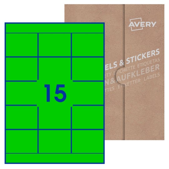 Hoja blanca con 15 etiquetas rectangulares 70x51mm con embalaje de papel