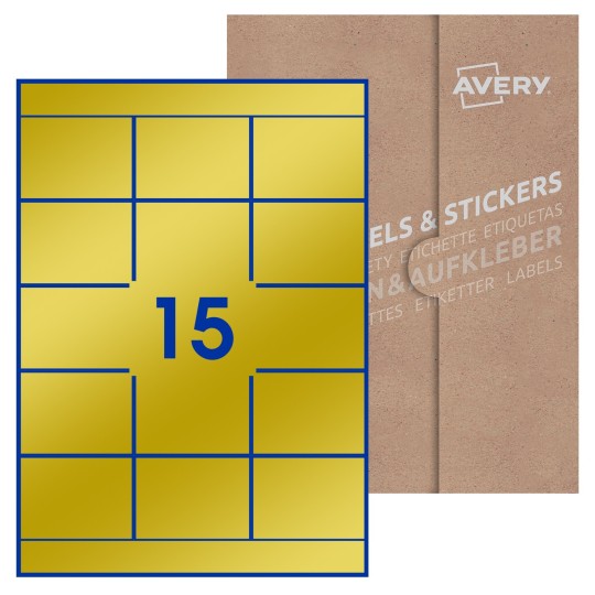 Hoja blanca con 15 etiquetas rectangulares 70x51mm con embalaje de papel