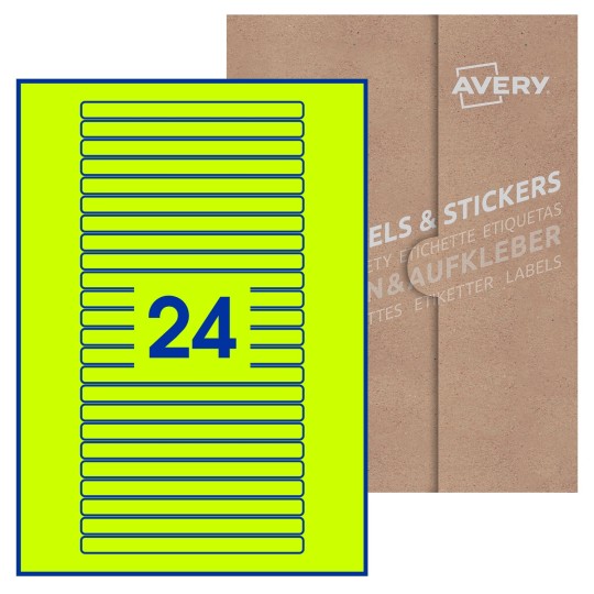 Hoja blanca con 24 etiquetas rectangulares 134x11mm con embalaje de papel