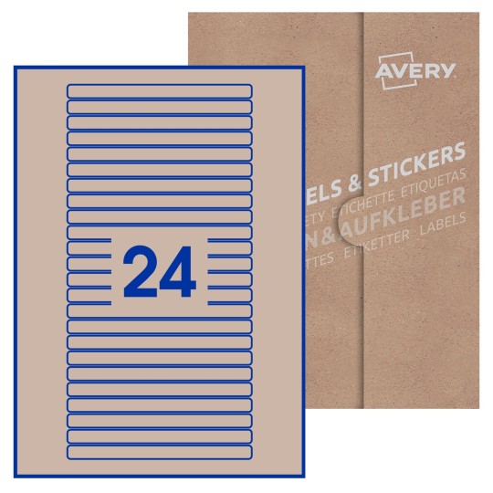Hoja blanca con 24 etiquetas rectangulares 134x11mm con embalaje de papel