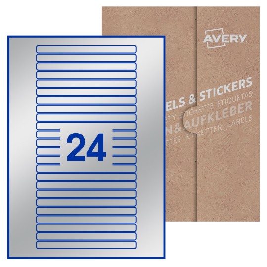 Hoja blanca con 24 etiquetas rectangulares 134x11mm con embalaje de papel