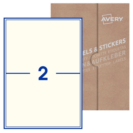 Hoja blanca con 2 etiquetas rectangulares 200x144mm con embalaje de papel