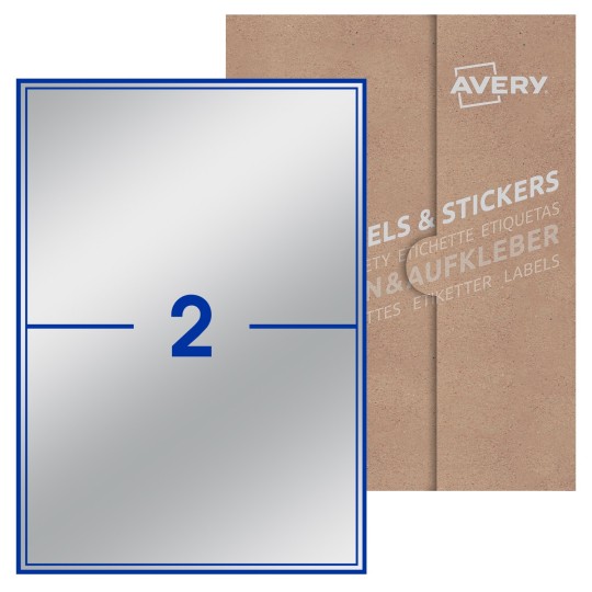 Hoja blanca con 2 etiquetas rectangulares 200x144mm con embalaje de papel