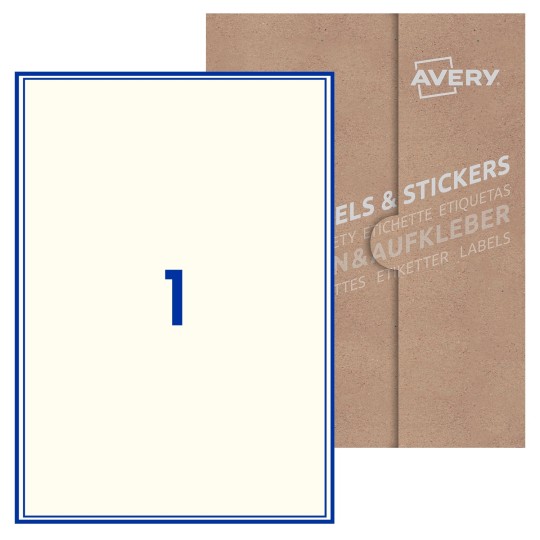 Hoja blanca con 1 etiqueta rectangular 200x289mm con embalaje de papel