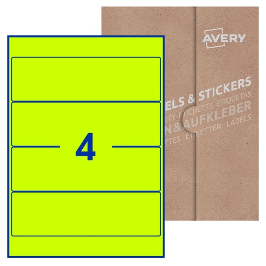 Hoja blanca con 4 etiquetas rectangulares 200x60mm con embalaje de papel