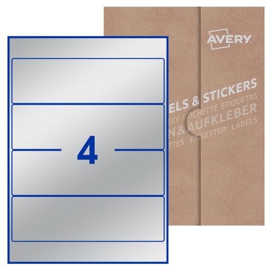 Hoja blanca con 4 etiquetas rectangulares 200x60mm con embalaje de papel