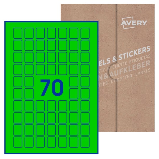 Hoja blanca con 70 etiquetas rectangulares 20x25mm con embalaje de papel