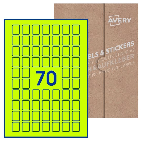 Hoja blanca con 70 etiquetas rectangulares 20x25mm con embalaje de papel