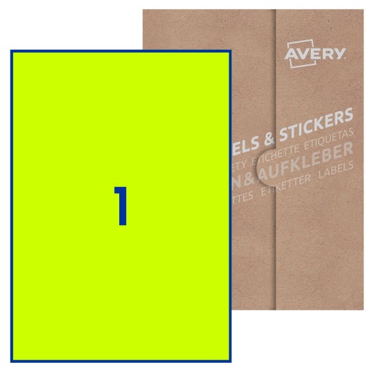 Hoja blanca con 1 etiqueta rectangular 210x297mm con embalaje de papel