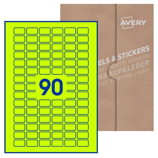 Hoja blanca con 90 etiquetas rectangulares 26x16mm con embalaje de papel