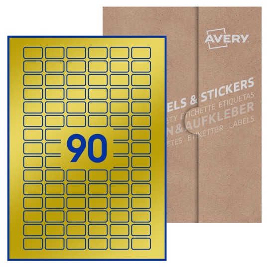 Hoja blanca con 90 etiquetas rectangulares 26x16mm con embalaje de papel