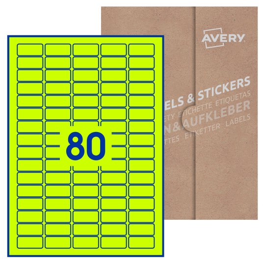 Hoja blanca con 80 etiquetas rectangulares 36x17mm con embalaje de papel