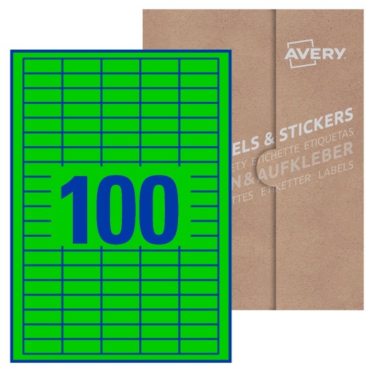 Hoja blanca con 100 etiquetas rectangulares 37x14mm con embalaje de papel