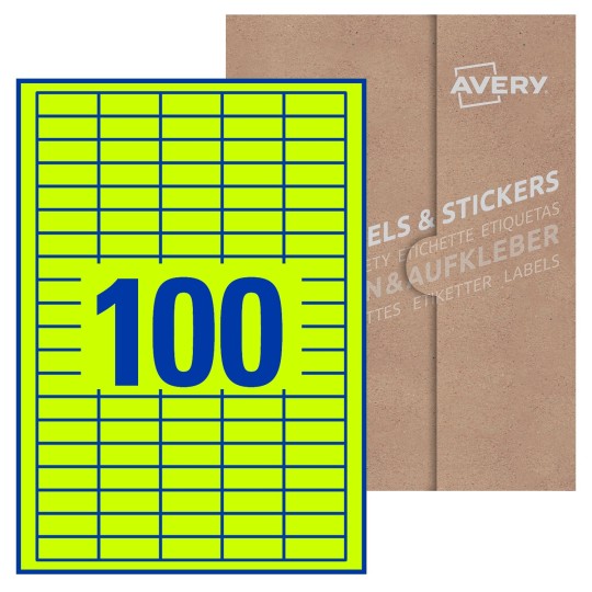 Hoja blanca con 100 etiquetas rectangulares 37x14mm con embalaje de papel