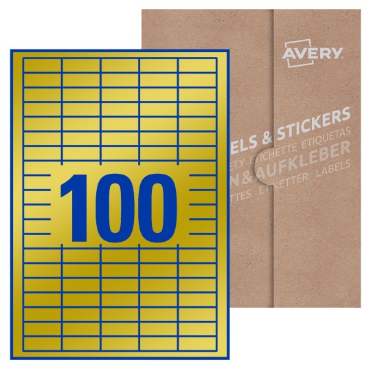 Hoja blanca con 100 etiquetas rectangulares 37x14mm con embalaje de papel