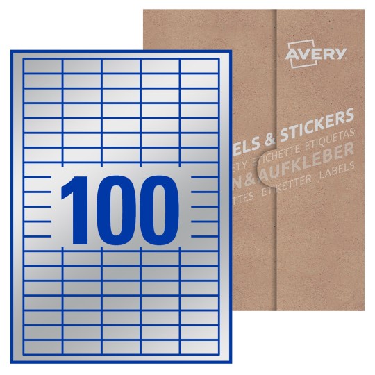 Hoja blanca con 100 etiquetas rectangulares 37x14mm con embalaje de papel