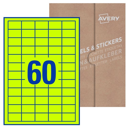 Hoja blanca con 60 etiquetas rectangulares 37x23mm con embalaje de papel