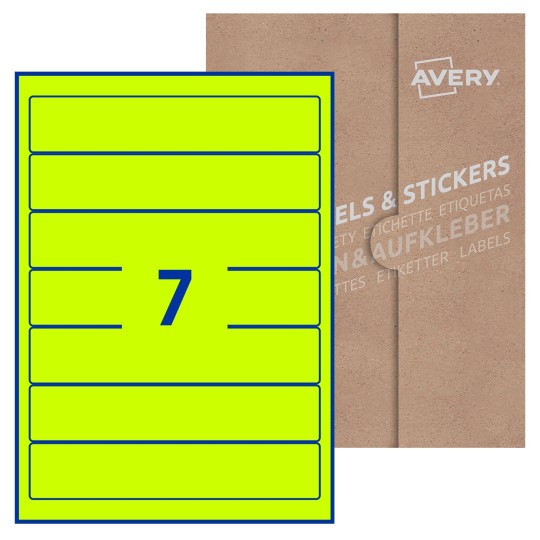 Hoja blanca con 7 etiquetas rectangulares 38x192mm con embalaje de papel