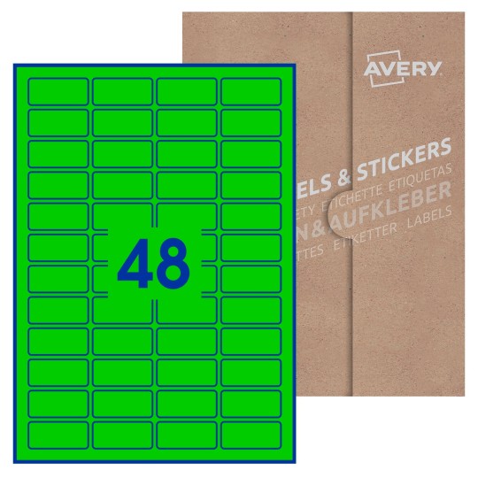Hoja blanca con 48 etiquetas rectangulares 46x21mm con embalaje de papel